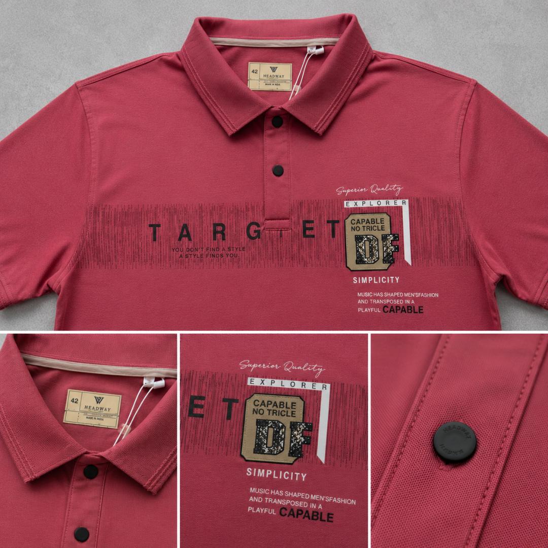 Premium Cotton Lycra Printed Polo T-Shirt for Men - Dusty Rose