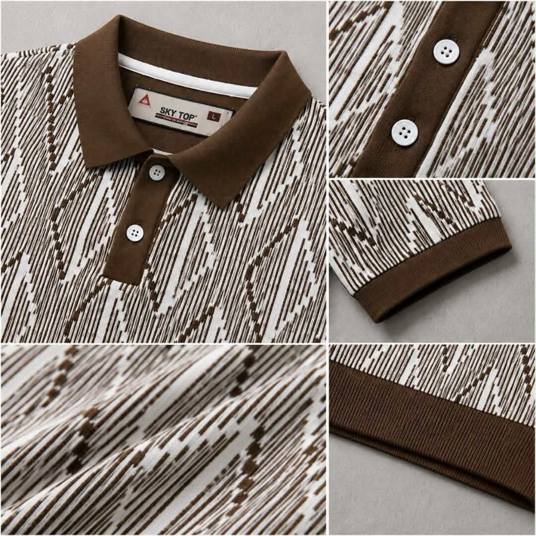 Premium Brown & White Knitted Polo Shirt for Men