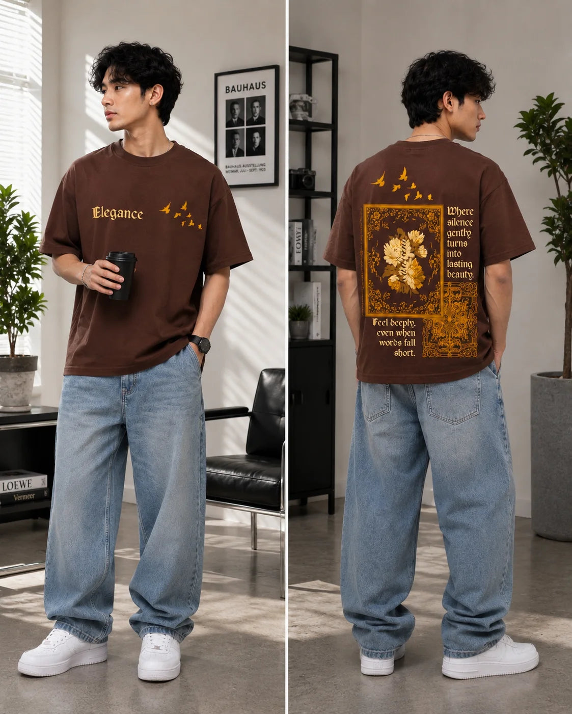 Elegance Oversized Cotton T-Shirt - Black & Brown