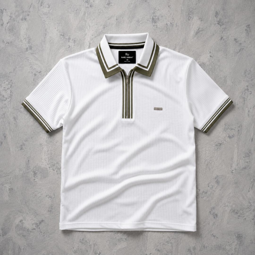 Premium Ribbed Zip Polo T-Shirt for Men - White