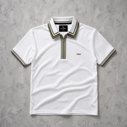 Premium Ribbed Zip Polo T-Shirt for Men - White