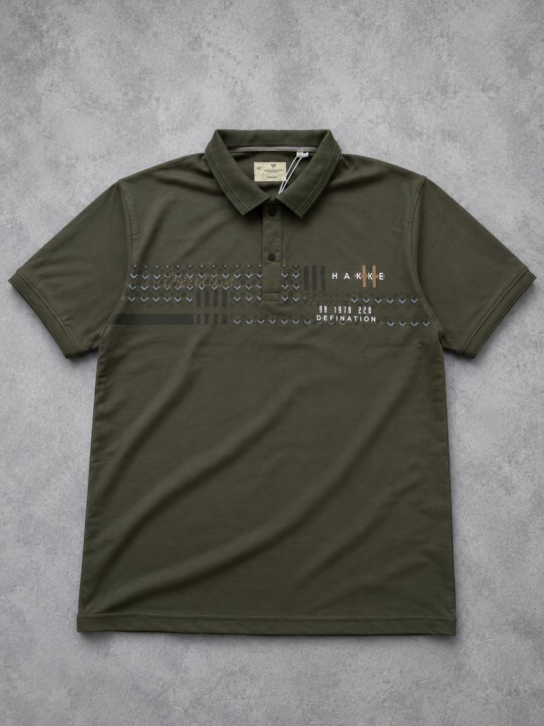 Premium Cotton Lycra Printed Polo T-Shirt for Men - Olive Green