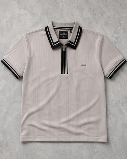 Premium Ribbed Zip Polo T-Shirt for Men - Beige 1
