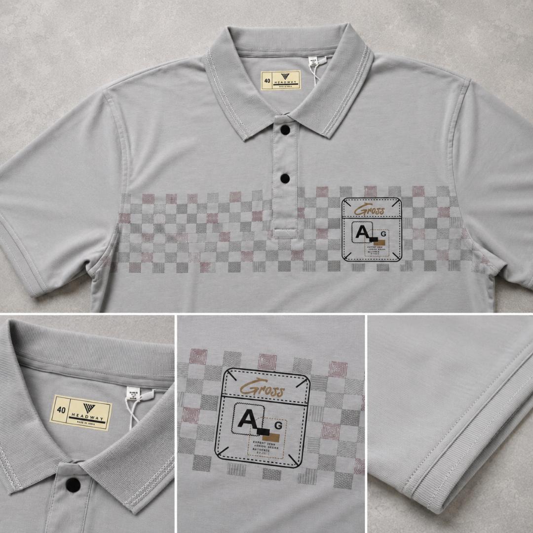 Premium Cotton Lycra Printed Polo T-Shirt for Men - Light Grey