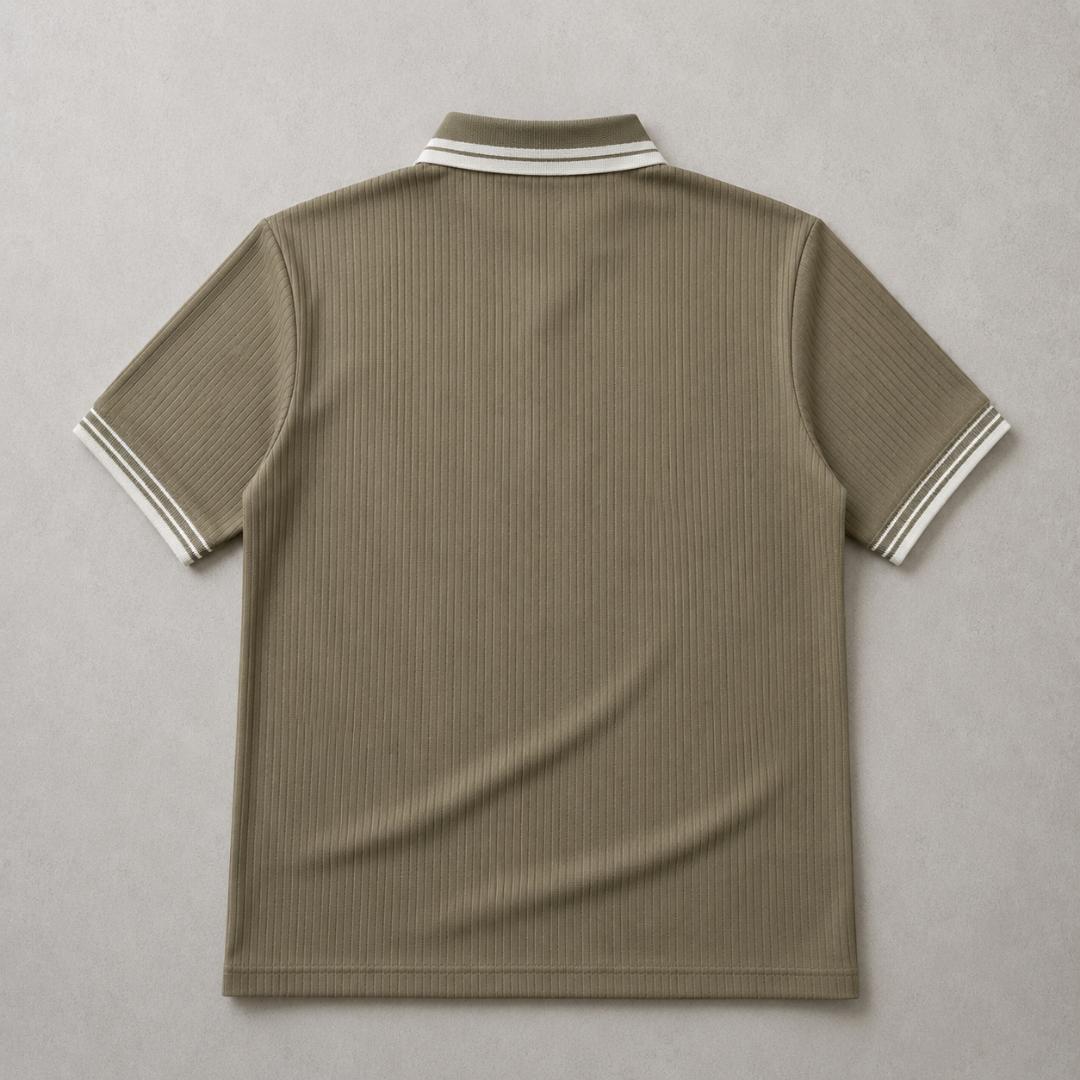 Premium Ribbed Zip Polo T-Shirt for Men - Olive Green
