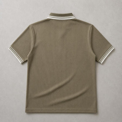 Premium Ribbed Zip Polo T-Shirt for Men - Olive Green
