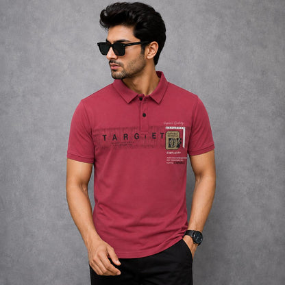 Premium Cotton Lycra Printed Polo T-Shirt for Men - Dusty Rose