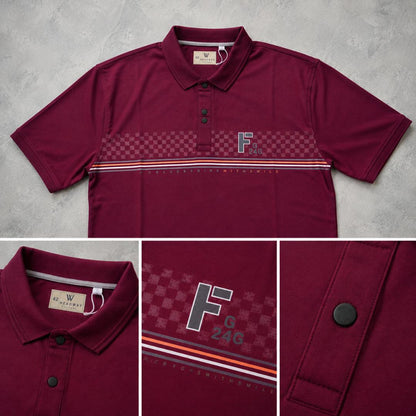 Premium Cotton Lycra Printed Polo T-Shirt for Men - Maroon