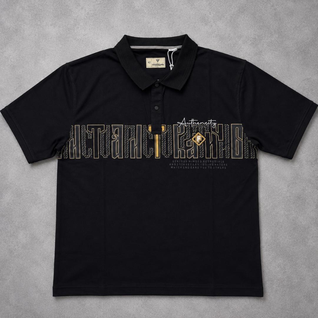 Premium Cotton Lycra Printed Polo T-Shirt for Men - Black