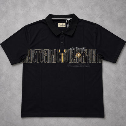 Premium Cotton Lycra Printed Polo T-Shirt for Men - Black