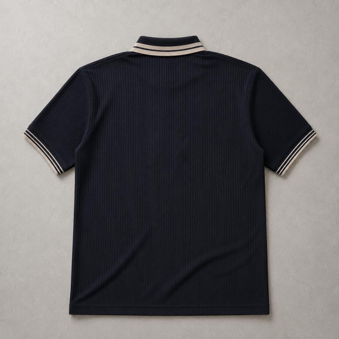 Premium Ribbed Zip Polo T-Shirt for Men - Black