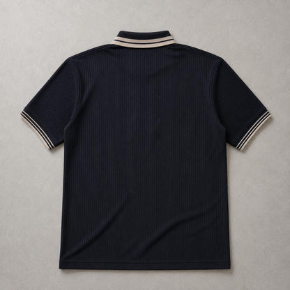 Premium Ribbed Zip Polo T-Shirt for Men - Black