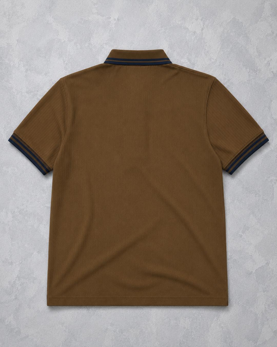 Premium Ribbed Zip Polo T-Shirt for Men - Brown
