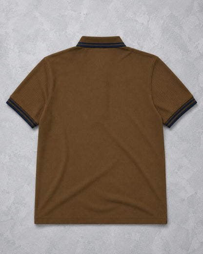Premium Ribbed Zip Polo T-Shirt for Men - Brown
