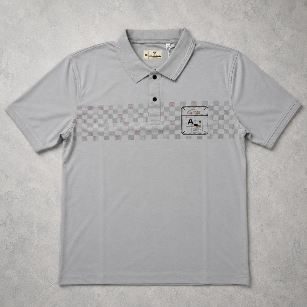 Premium Cotton Lycra Printed Polo T-Shirt for Men - Light Grey