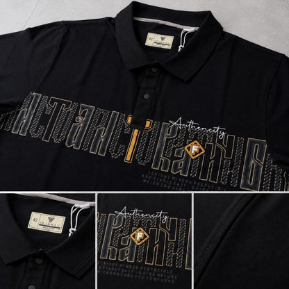 Premium Cotton Lycra Printed Polo T-Shirt for Men - Black