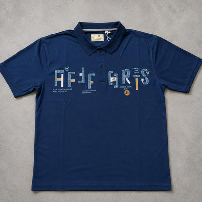 Premium Cotton Lycra Printed Polo T-Shirt for Men - Indigo Blue