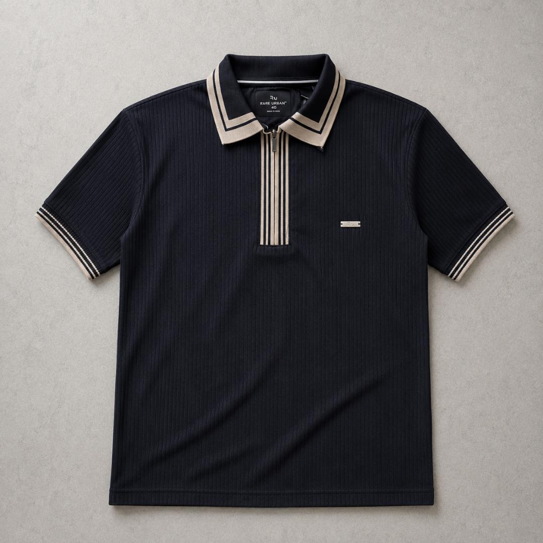 Premium Ribbed Zip Polo T-Shirt for Men - Black