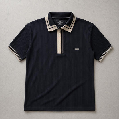 Premium Ribbed Zip Polo T-Shirt for Men - Black