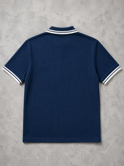 Premium Ribbed Zip Polo T-Shirt for Men - Navy Blue