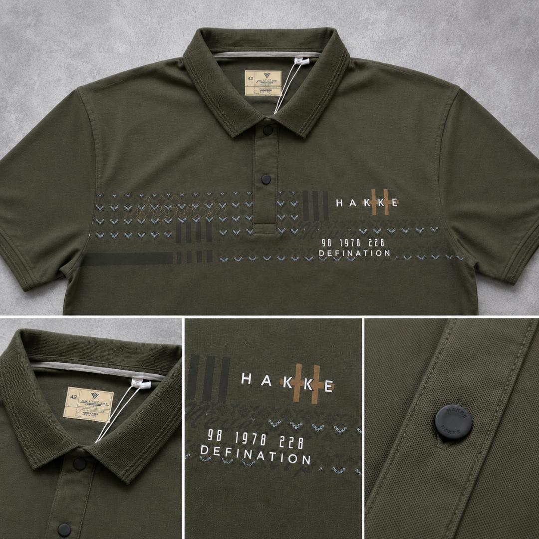 Premium Cotton Lycra Printed Polo T-Shirt for Men - Olive Green