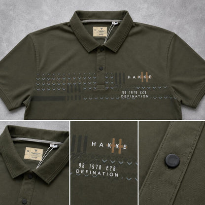 Premium Cotton Lycra Printed Polo T-Shirt for Men - Olive Green