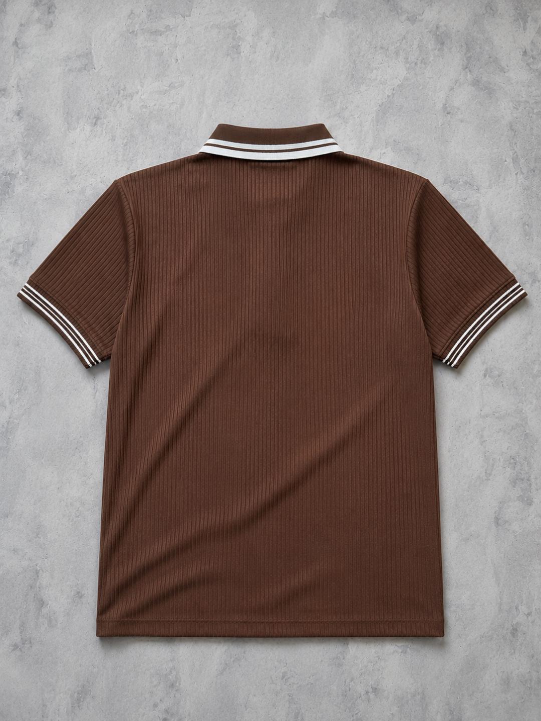 Premium Ribbed Zip Polo T-Shirt for Men - Coffee Brown