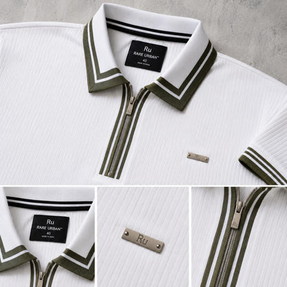Premium Ribbed Zip Polo T-Shirt for Men - White
