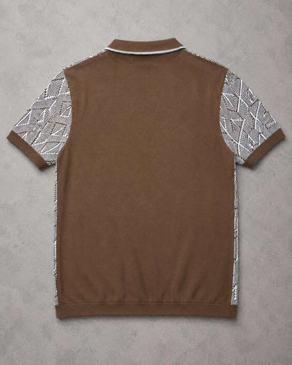 Premium Brown & White Knitted Polo Shirt for Men
