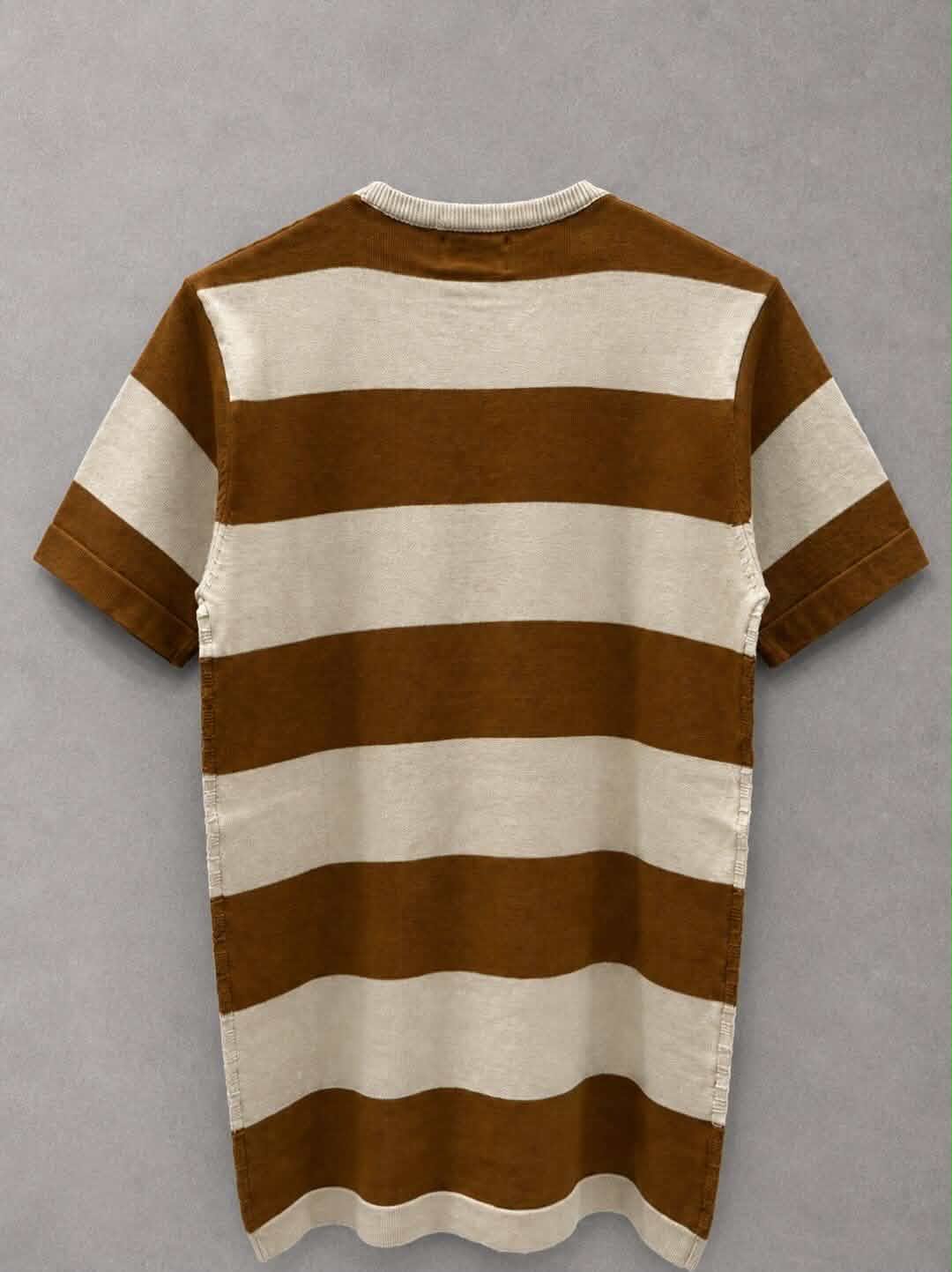 Premium Beige & Brown Crew Neck Knitted T-Shirt for Men
