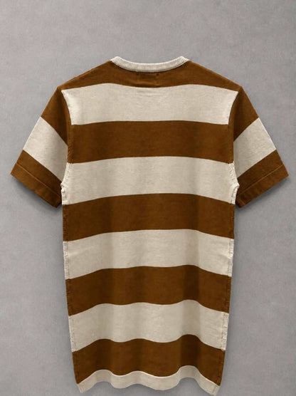 Premium Beige & Brown Crew Neck Knitted T-Shirt for Men