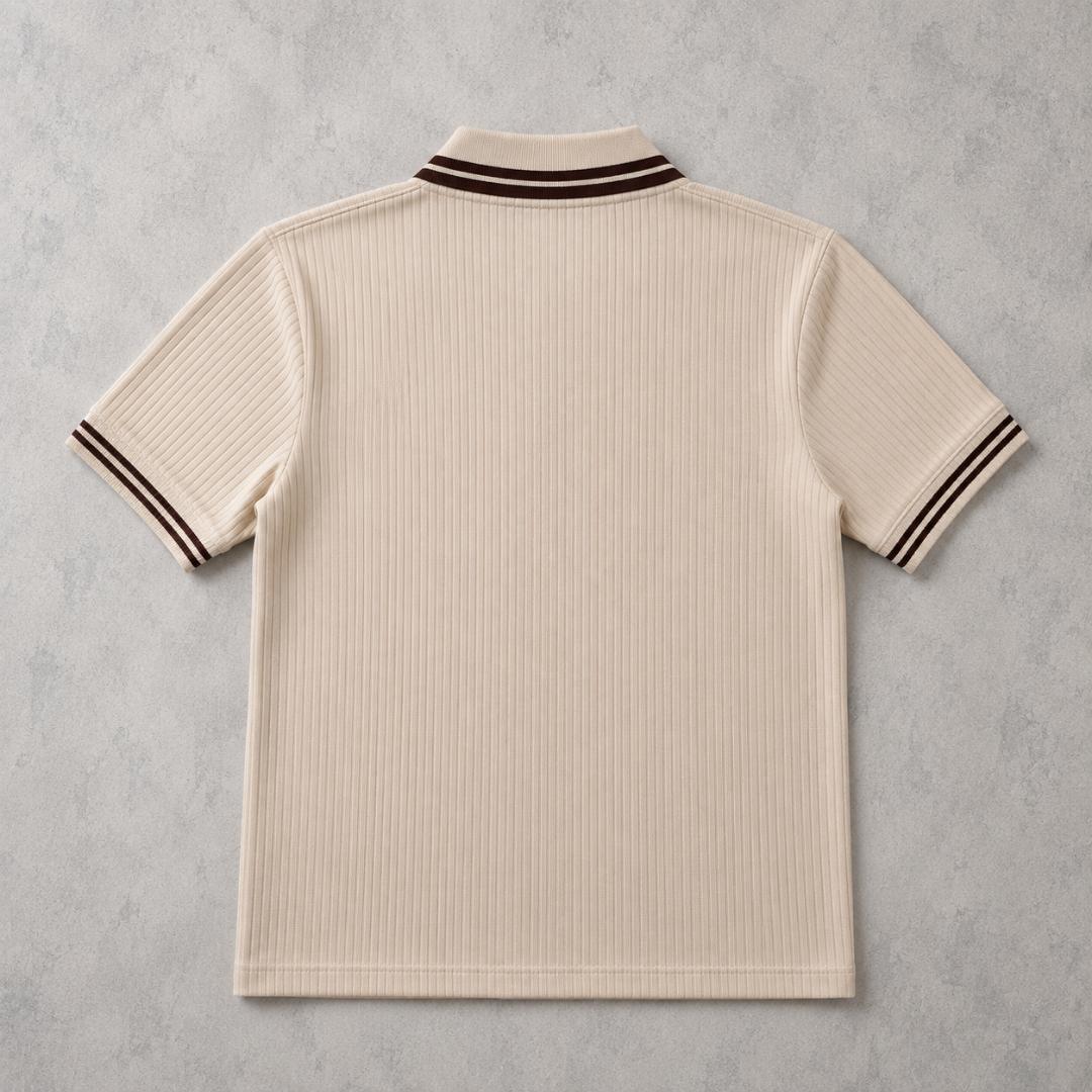 Premium Ribbed Zip Polo T-Shirt for Men - Cream