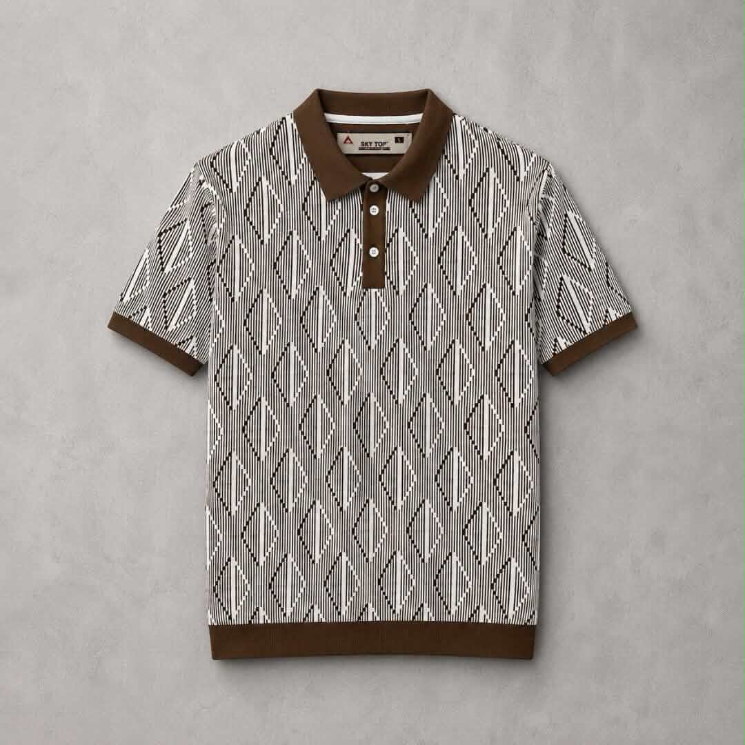 Premium Brown & White Knitted Polo Shirt for Men