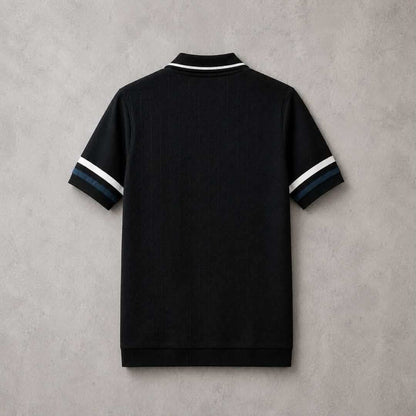 Premium Black & Teal Knitted Zipper Polo T-Shirt for Men
