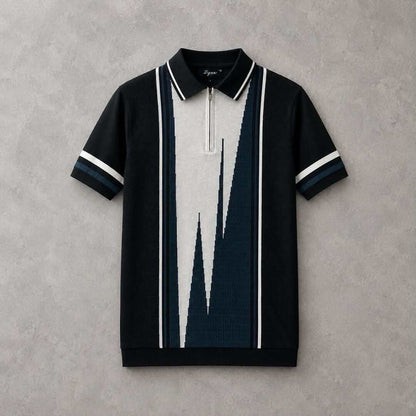 Premium Black & Teal Knitted Zipper Polo T-Shirt for Men