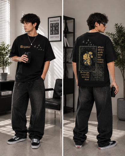 Elegance Oversized Cotton T-Shirt - Black & Brown