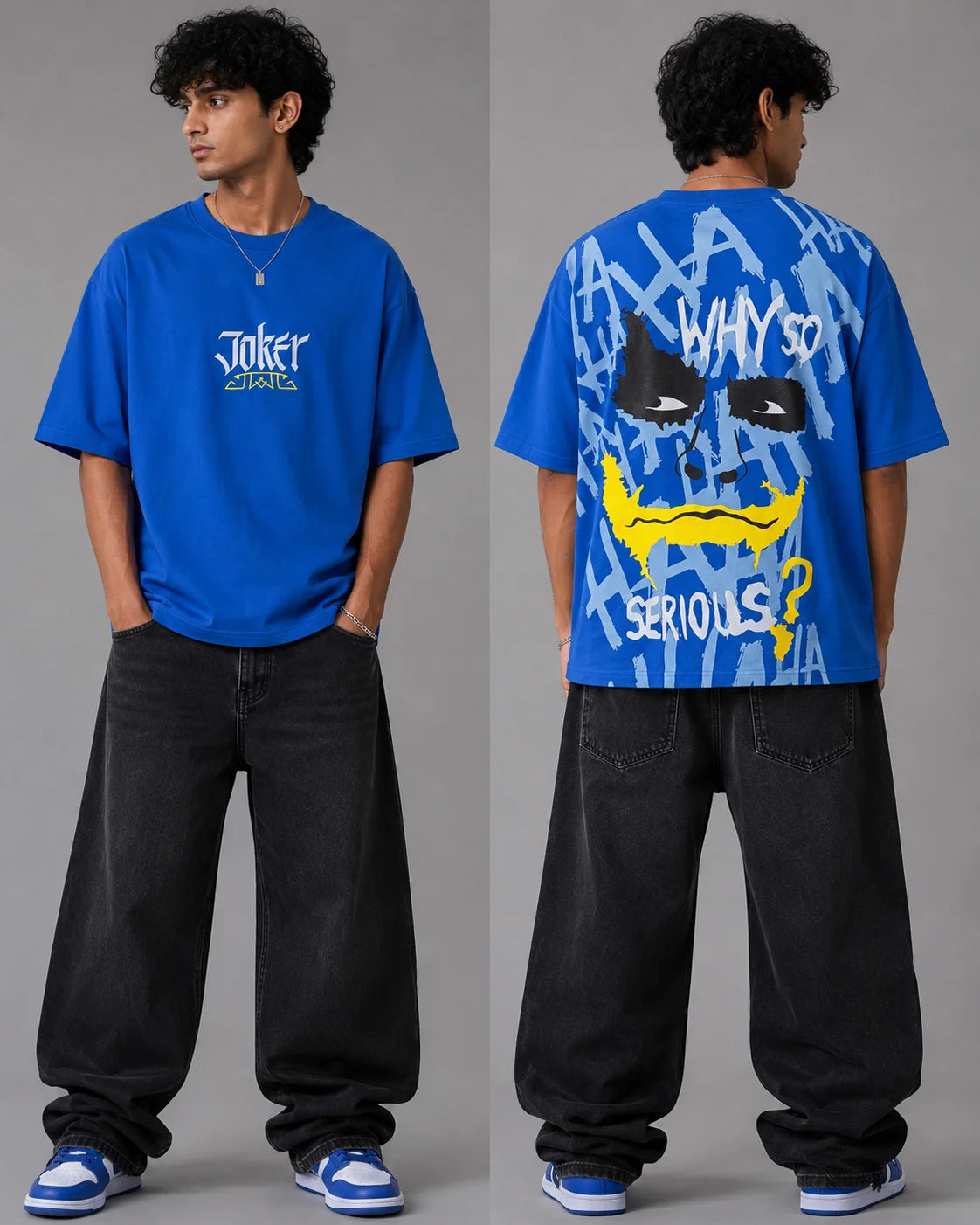 Joker Oversized Cotton T-Shirt for Men - Bursting Blue