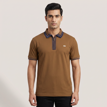 Premium Ribbed Zip Polo T-Shirt for Men