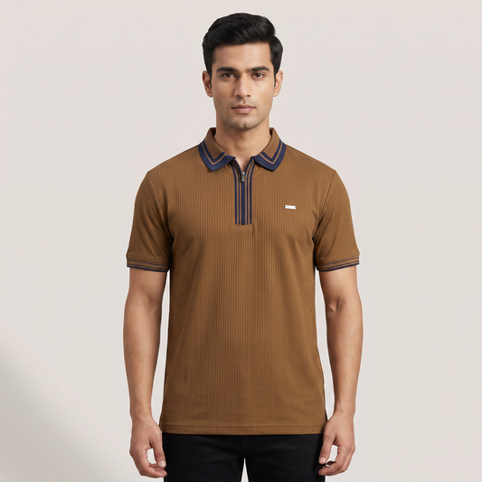 Premium Ribbed Zip Polo T-Shirt for Men
